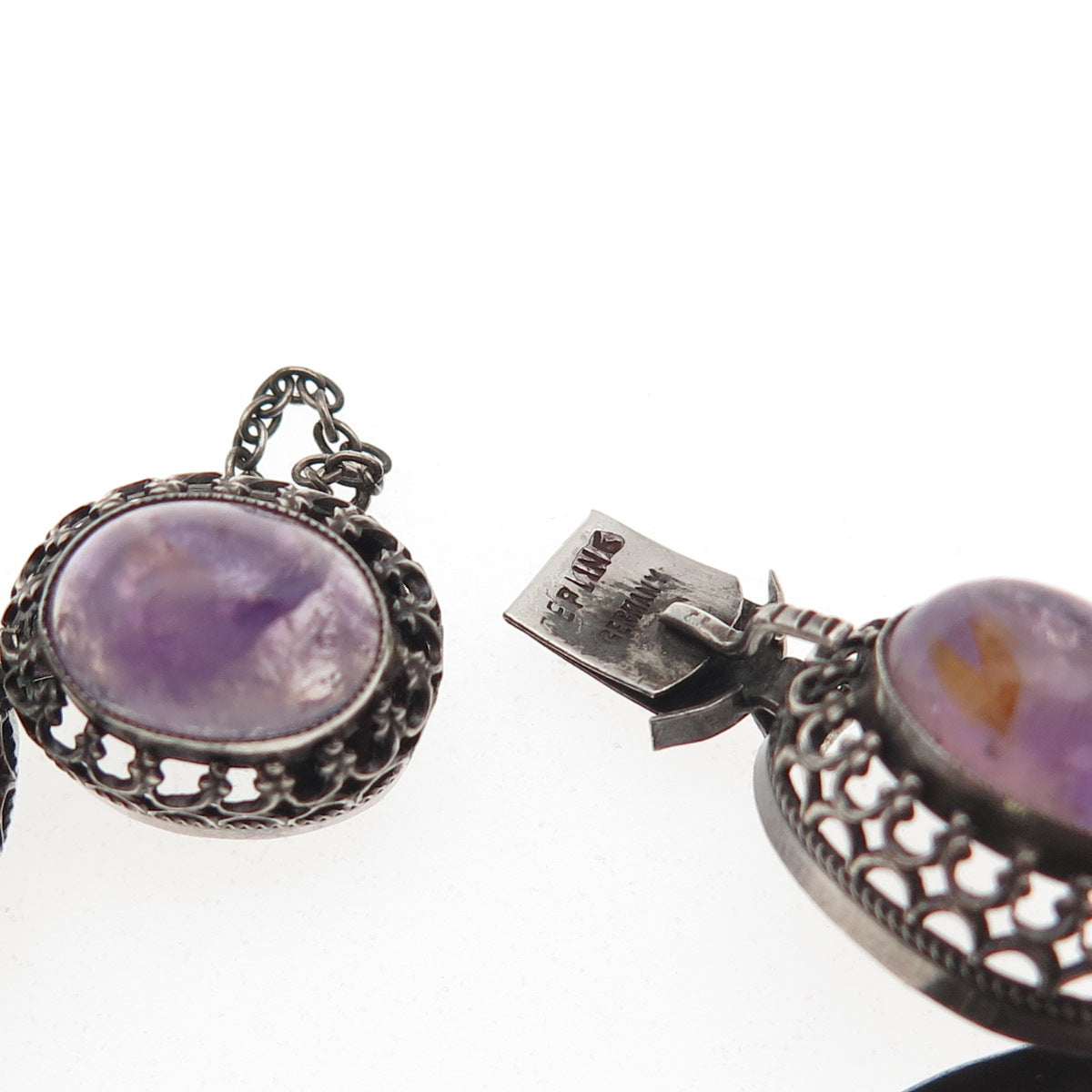 925 Sterling Silver Antique Art Deco Germany Real Amethyst Bracelet 6.75"