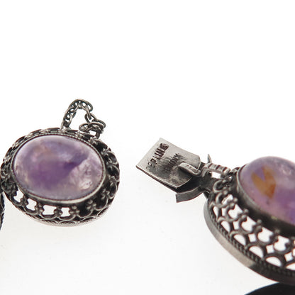 925 Sterling Silver Antique Art Deco Germany Real Amethyst Bracelet 6.75"
