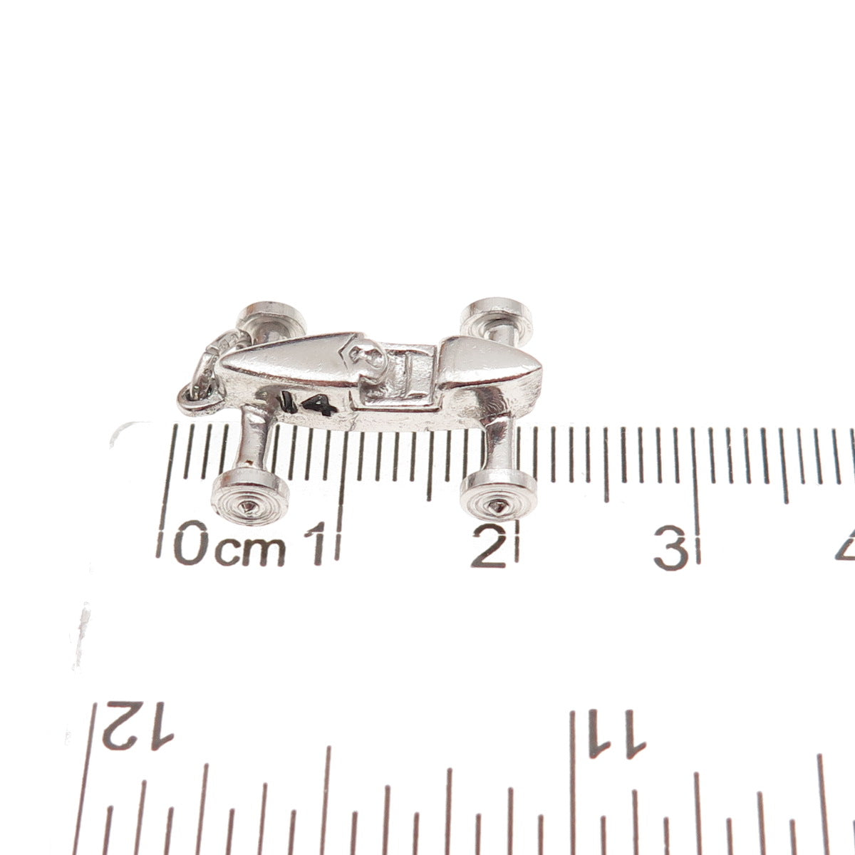Wells Sterling Silver Vintage Enamel Number 14 Retro Racing Car 3D Mini Pendant