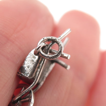 925 Sterling Silver Antique Art Deco Wheeled Cart Movable 3D Mini Charm Pendant
