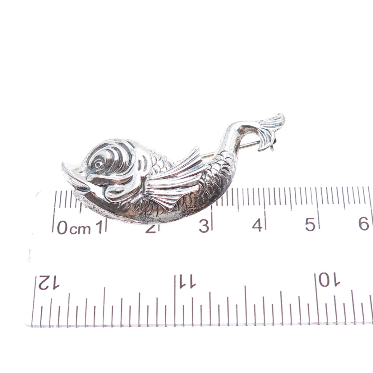 BEAU 925 Sterling Silver Vintage Fish Cartoon Character Oxidized Pin Brooch