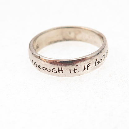 925 Sterling Silver Vintage If God Brings You To It Oxidized Band Ring Size 6.75