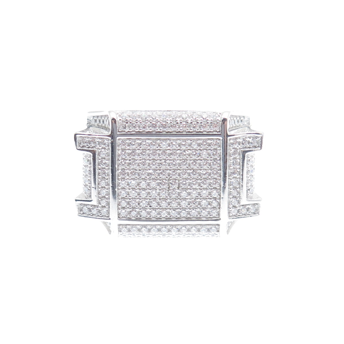 925 Sterling Silver Round-Cut Shaped C Z Signet Wide Ring Size 11.25