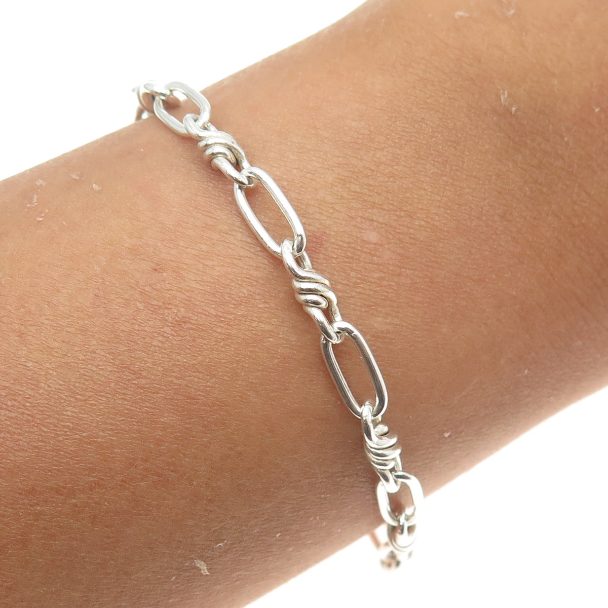 925 Sterling Silver Vintage Oval Twisted Anchor  Link Anklet Bracelet 10"