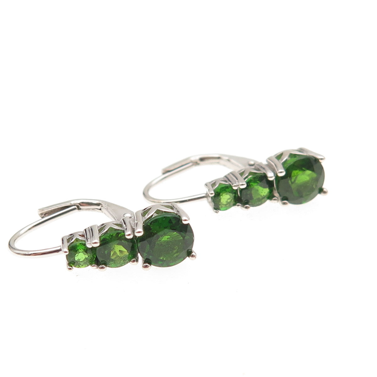 925 Sterling Silver Real Round-Cut Graduated Peridot Earrings
