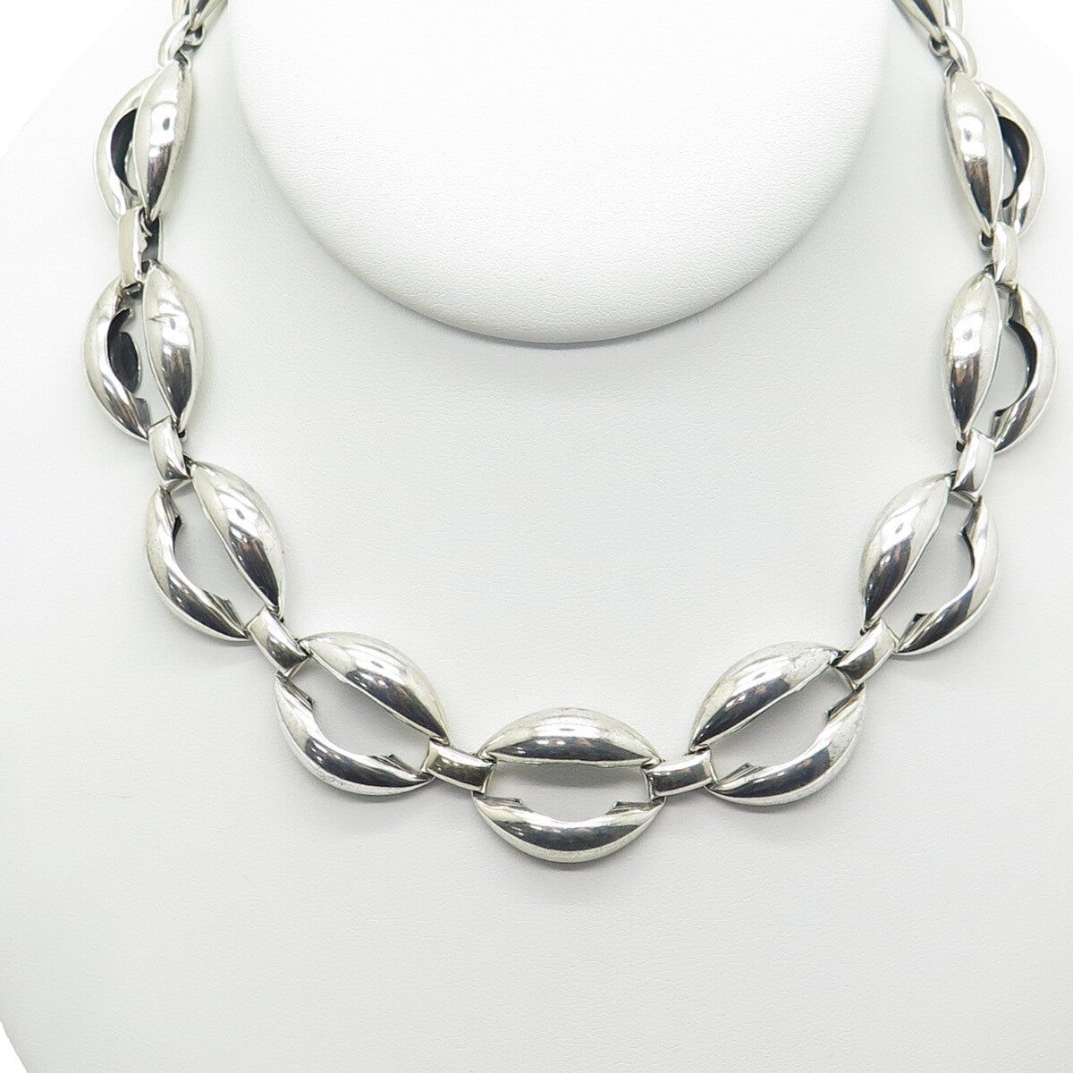 DANECRAFT 925 Sterling Silver Antique Art Deco Coffee Bean Chain Necklace 15"