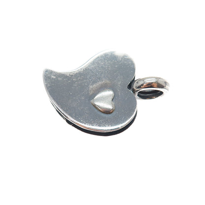 925 Sterling Silver Vintage Modernist Heart Oxidized Charm Pendant