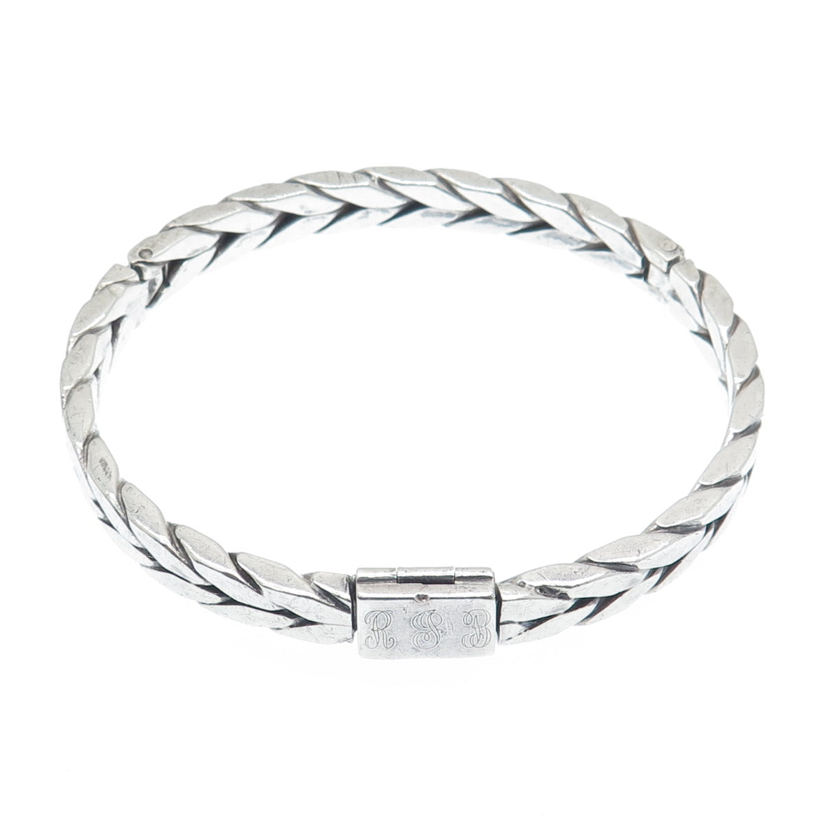 925 Sterling Silver Vintage Wheat Link Oxidized Bangle Bracelet 7.25"