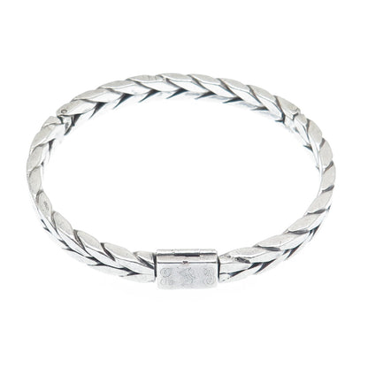 925 Sterling Silver Vintage Wheat Link Oxidized Bangle Bracelet 7.25"