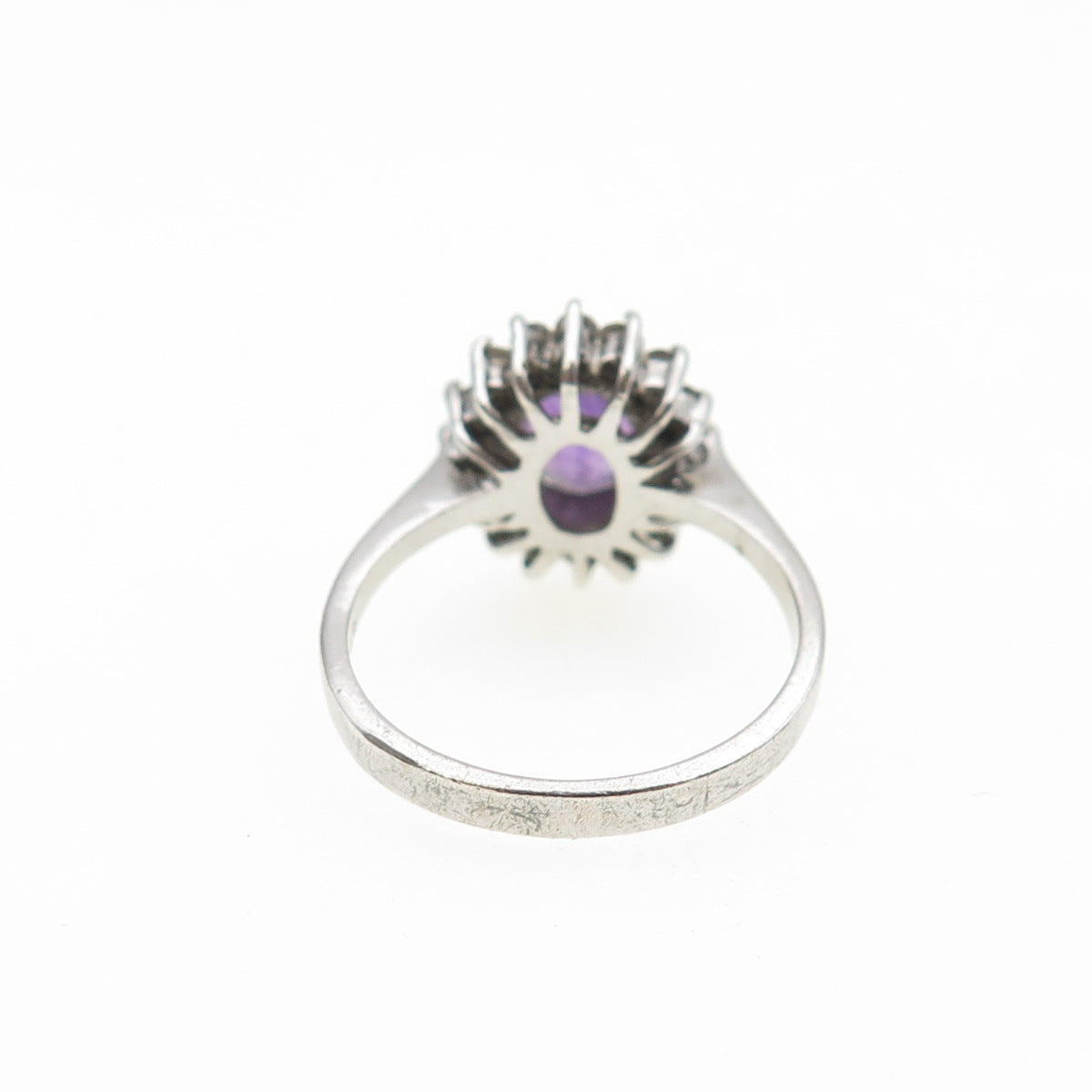 925 Sterling Silver Vintage Real Oval-Cut Amethyst & Round-Cut C Z Ring Size 6