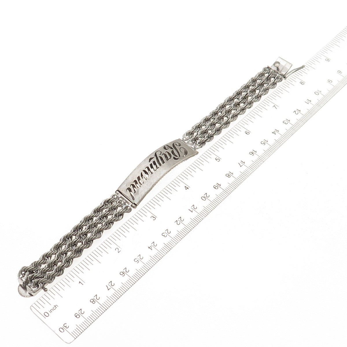 Rhythm 925 Sterling Silver Vintage Raymond Twisted Rope Link ID Bracelet 7.25"