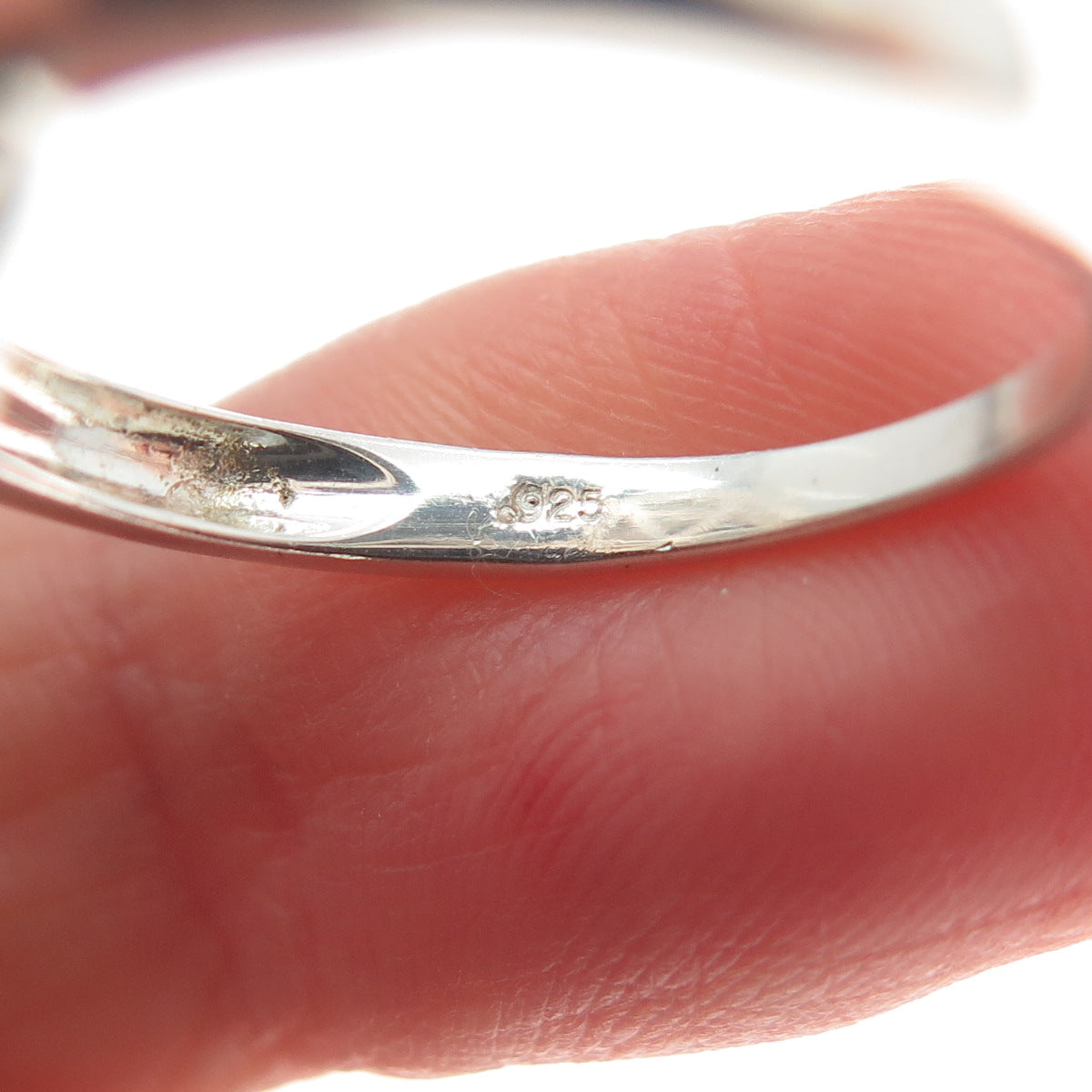 925 Sterling Silver Real Doublet Iolite & Round-Cut C Z Ring Size 8.25