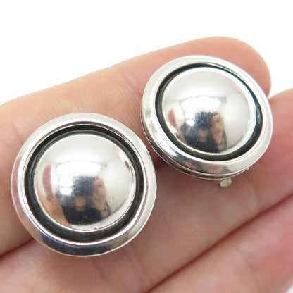 925 Sterling Silver Vintage Mexico Modernist Half Ball Clip On Earrings