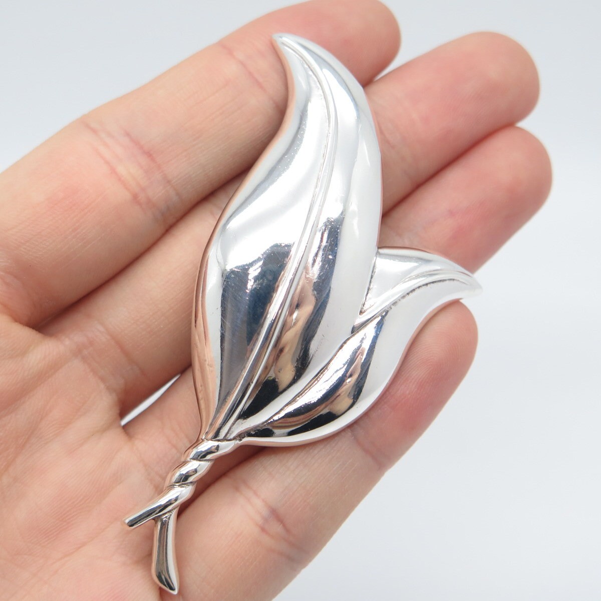 925 Sterling Silver Vintage Double Leaf Pin Brooch