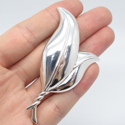 925 Sterling Silver Vintage Double Leaf Pin Brooch