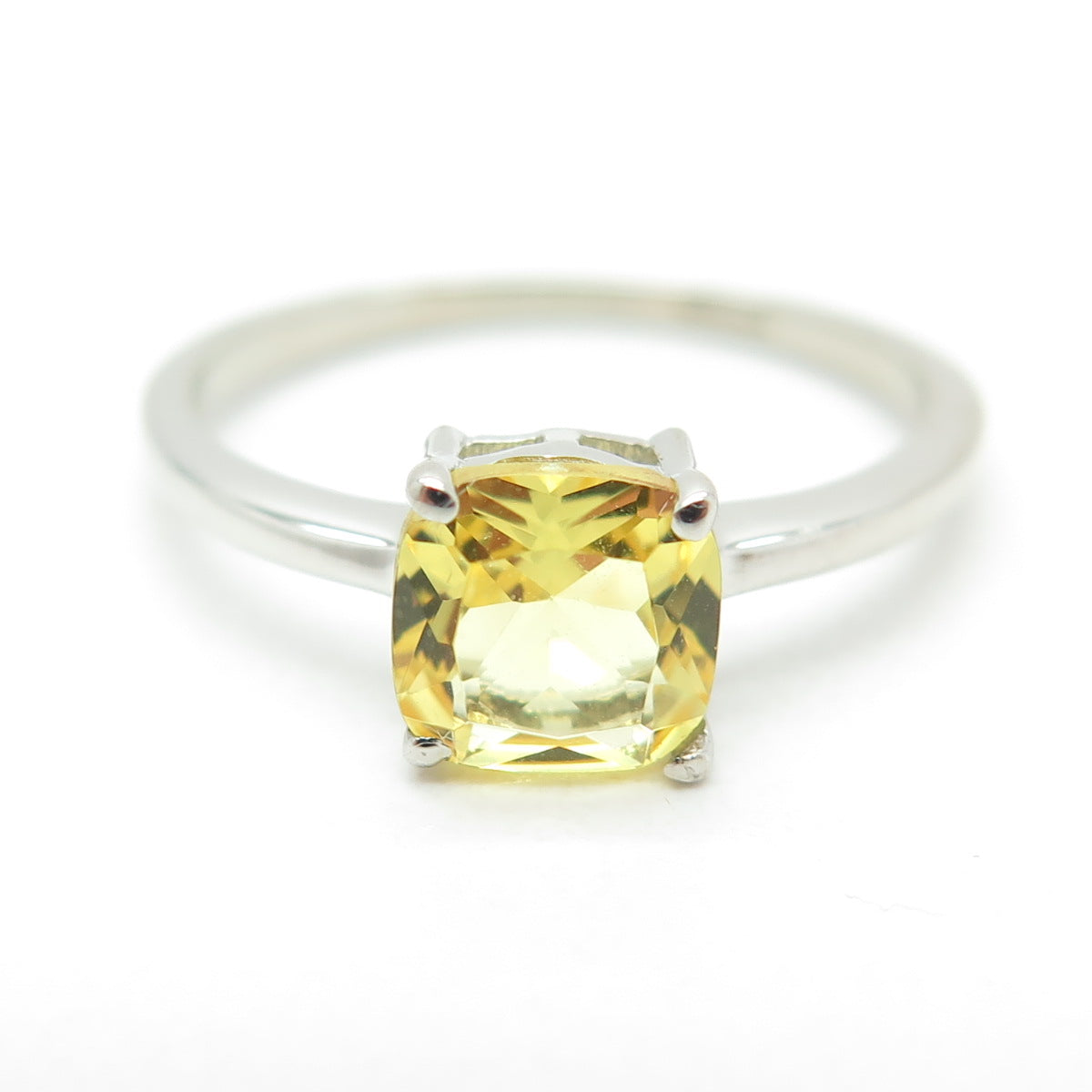 DAZZLERS 925 Sterling Silver Real Cushion-Cut Citrine Ring Size 8