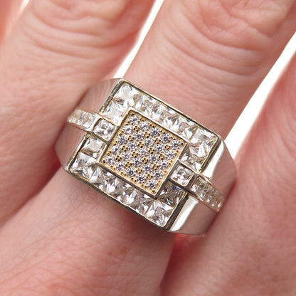 925 Sterling Silver 2-Tone Vintage Round & Princess-Cut C Z Ring Size 11