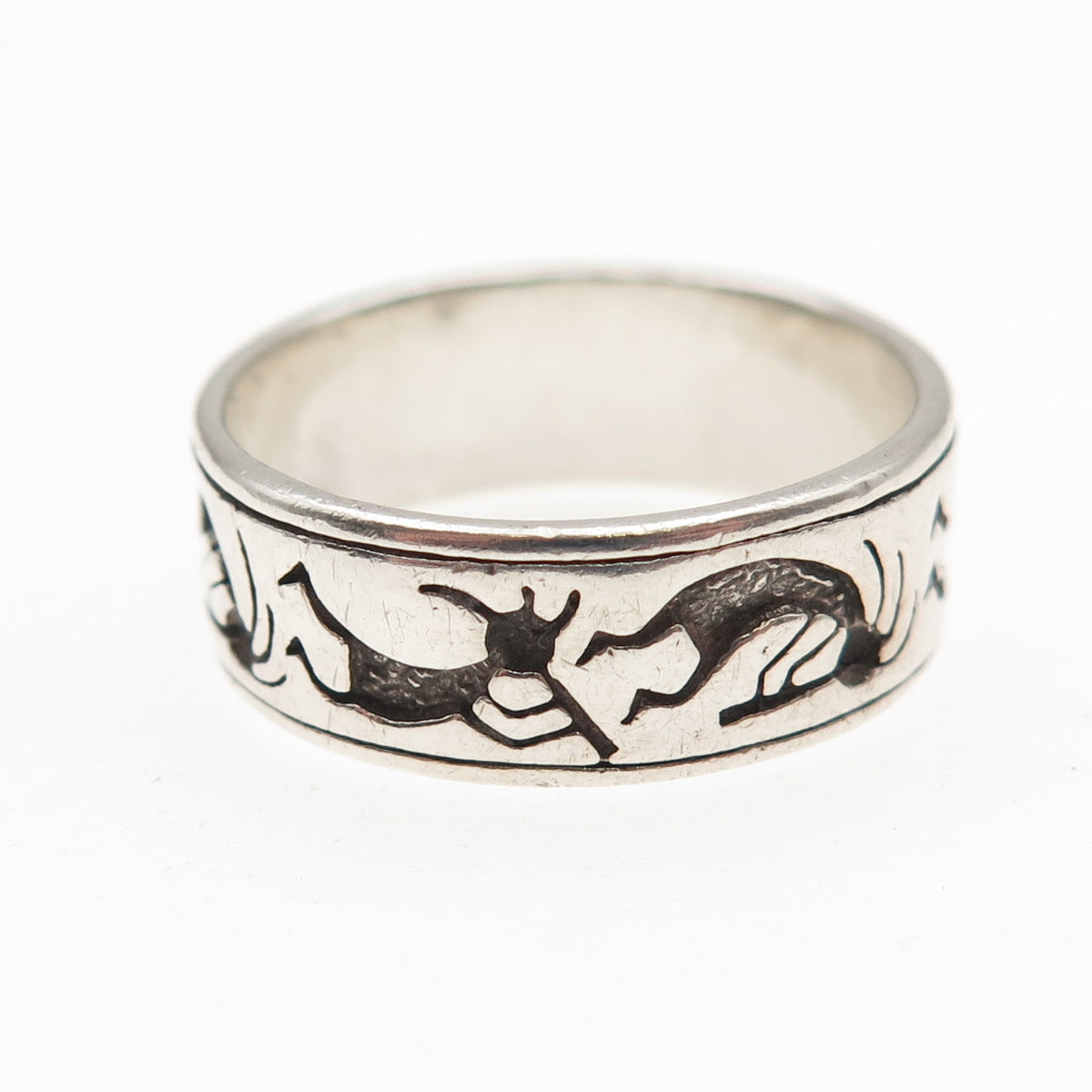 SHUBE Sterling Silver Vintage Southwestern Kokopelli Oxidized Band Ring Size 8