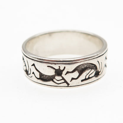 SHUBE Sterling Silver Vintage Southwestern Kokopelli Oxidized Band Ring Size 8