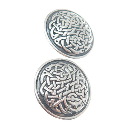 925 Sterling Silver Vintage Mexico Celtic Knot Disc Oxidized Earrings