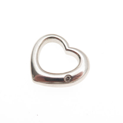 925 Sterling Silver Real Round-Cut Diamond Open Heart Mini Charm Pendant