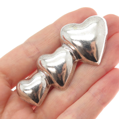 925 Sterling Silver Vintage Mexico Mom Dad & Child Heart Oxidized Pin Brooch