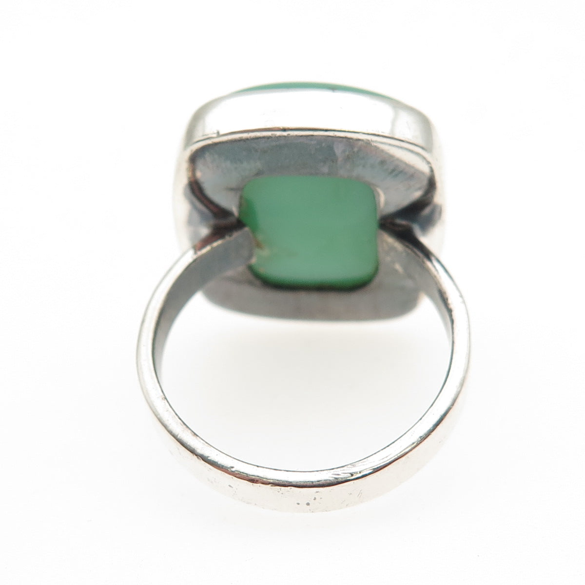 925 Sterling Silver Vintage Real Cabochon Chrysoprase Ring Size 7.75