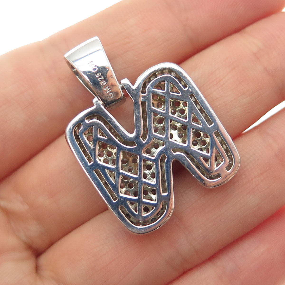 925 Sterling Silver Round-Cut C Z Letter N Initial Charm Pendant