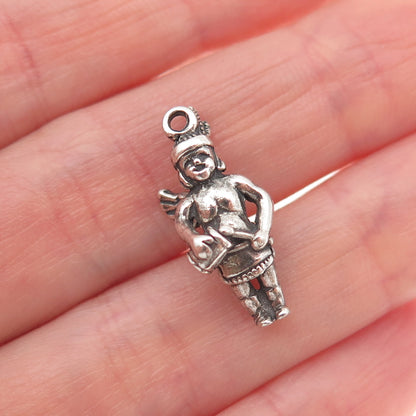 925 Sterling Silver Vintage One Wing Indian Chief Oxidized 3D Mini Charm Pendant