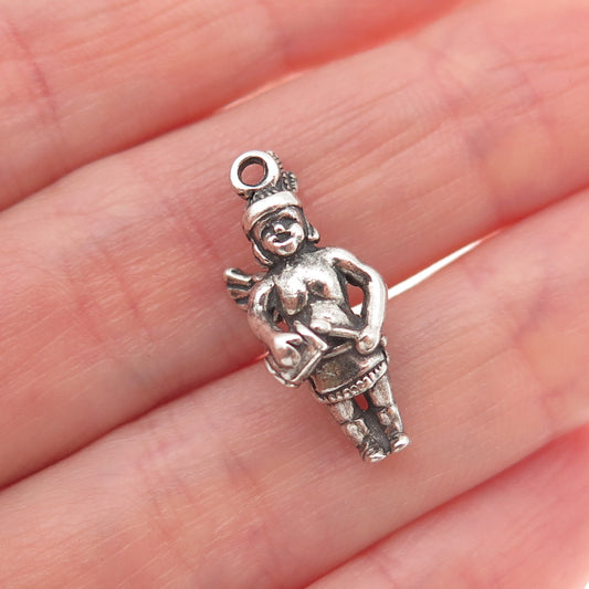 925 Sterling Silver Vintage One Wing Indian Chief Oxidized 3D Mini Charm Pendant
