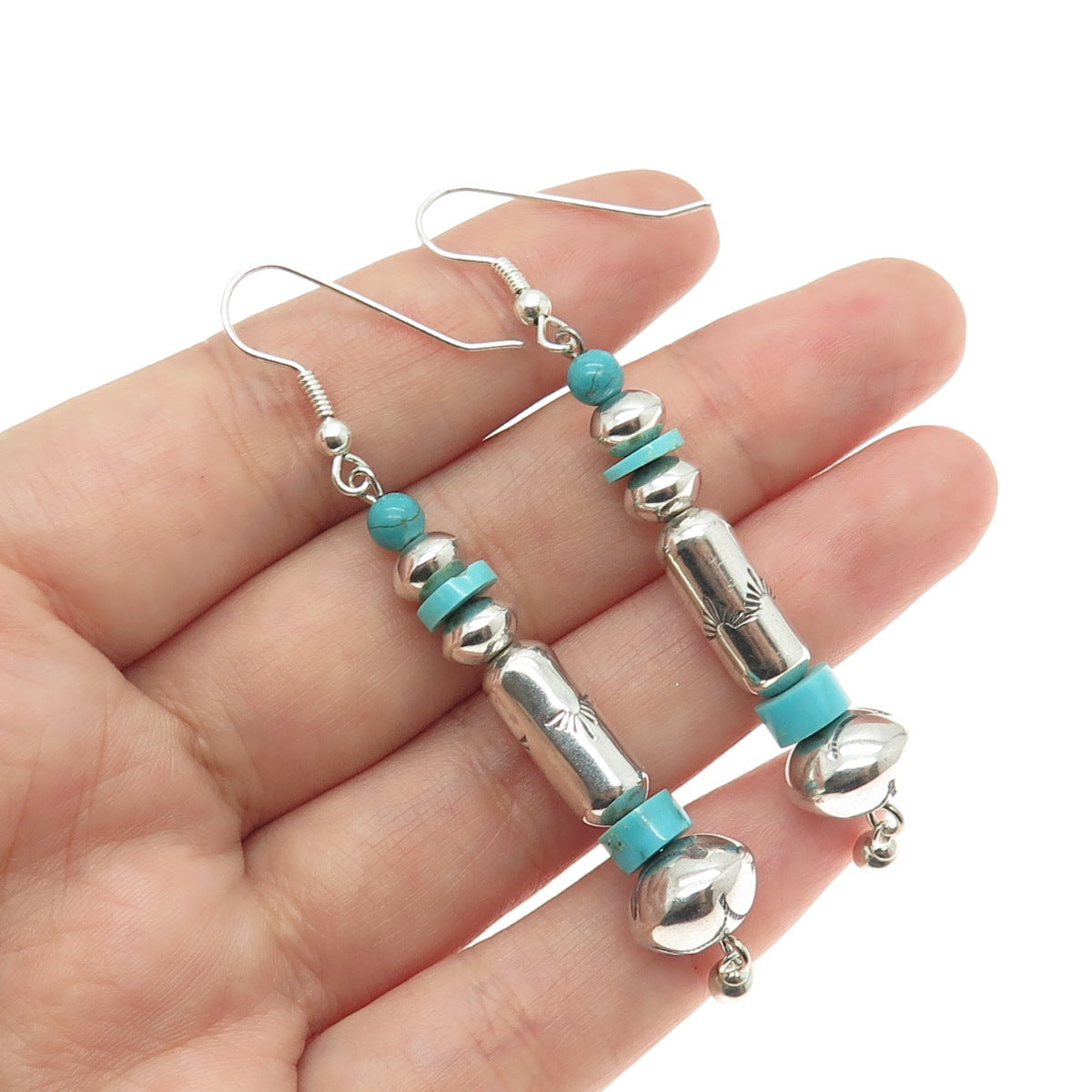 Old Pawn Sterling Silver Vintage Lone Mountain Turquoise Navajo Pearl Earrings