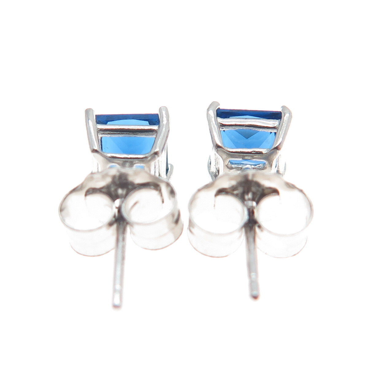 925 Sterling Silver Princess-Cut Dark Blue C Z Stud Earrings