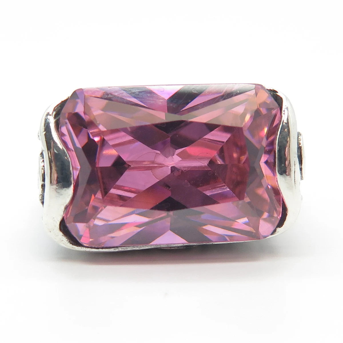 925 Sterling Silver Vintage Pink C Z Bar Ring Size 7.25