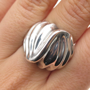 925 Sterling Silver Vintage Mexico Modernist Wavy Dome Oxidized Ring Size 7.5