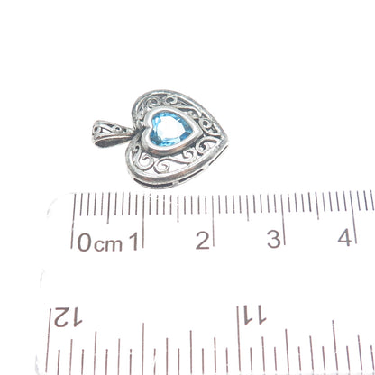 925 Sterling Silver Vintage London Blue Topaz Heart Oxidized Minimalist Pendant