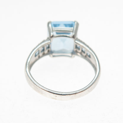 RL Richline 925 Sterling Silver Emerald-Cut Blue & White C Z Ring Size 7.25