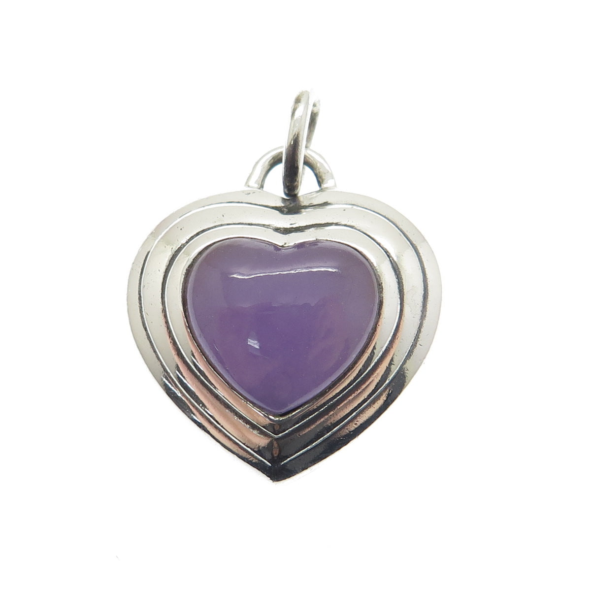 925 Sterling Silver Vintage Real Lavender Jade Gemstone Heart Pendant