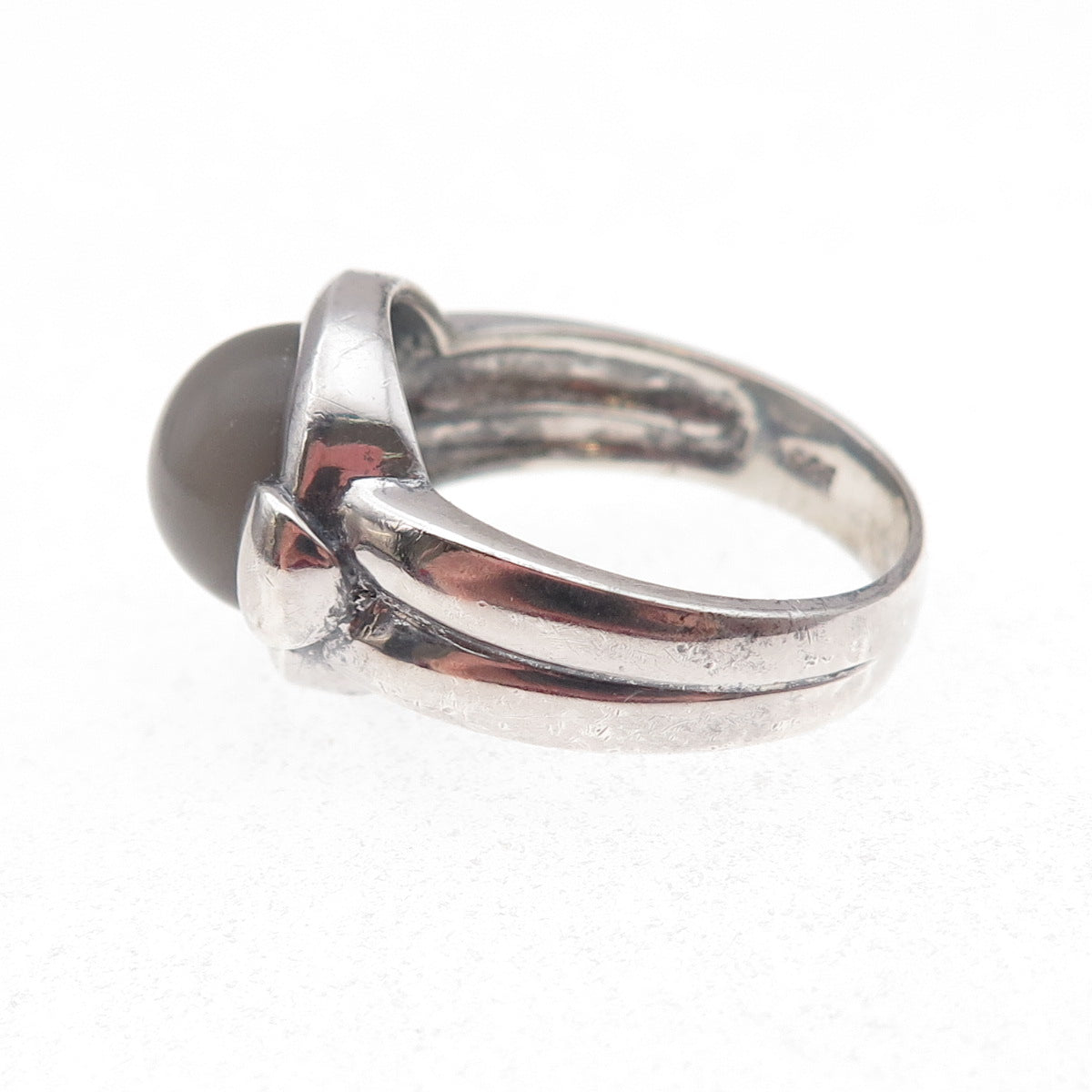 925 Sterling Silver Real Cat's Eye Modernist Oxidized Ring Size 10