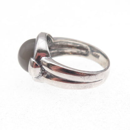 925 Sterling Silver Real Cat's Eye Modernist Oxidized Ring Size 10
