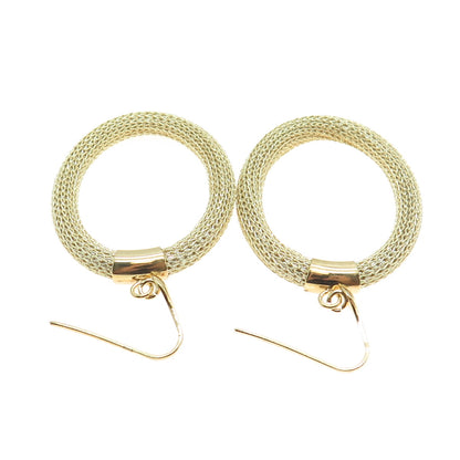 925 Sterling Silver Gold Plated Italy Mesh Oval Dangle Earrings