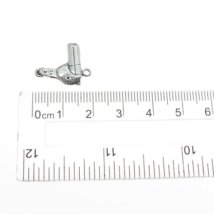 SHUBE 925 Sterling Silver Vintage Hair Dryer Oxidized Minimalist Charm Pendant