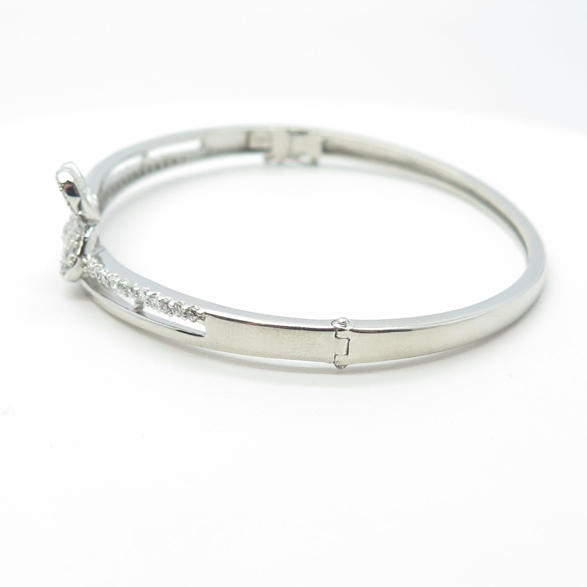 925 Sterling Silver Round-Cut White C Z Butterfly Bangle Bracelet 7"