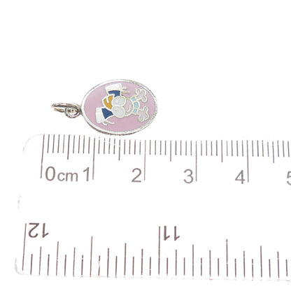 925 Sterling Silver Vintage Enamel Cartoon Character Toddler Girl Mini Pendant