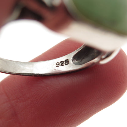 925 Sterling Silver Vintage Real Jade Modernist Oxidized Ring Size 8
