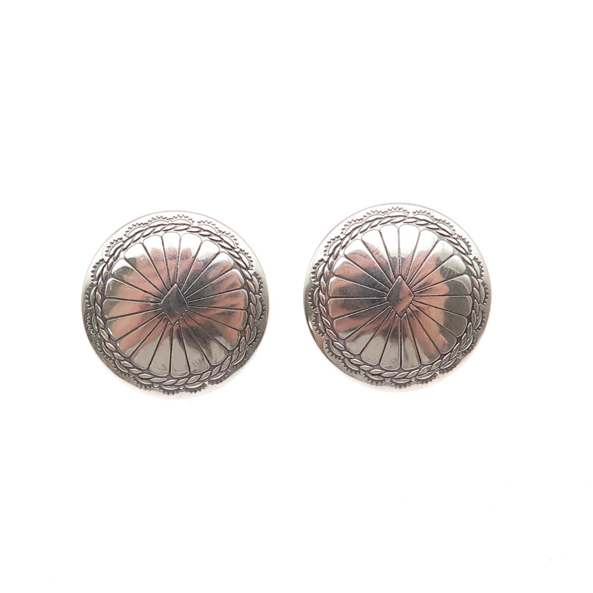 Old Pawn 925 Sterling Silver Vintage Southwestern Concho Tribal Earrings