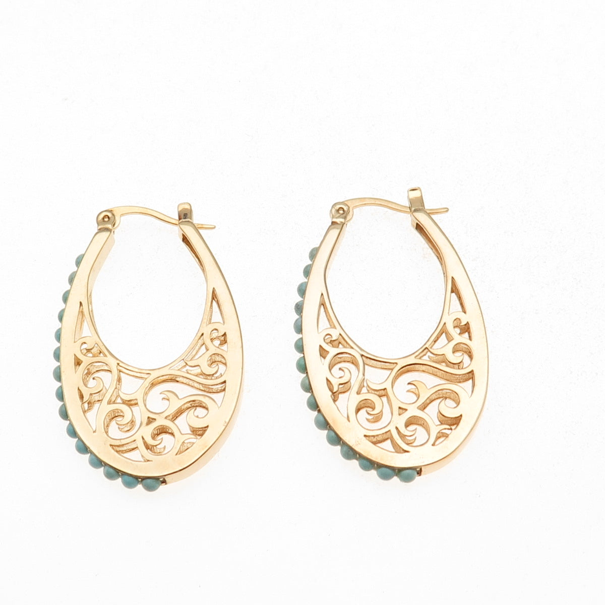 Tehya Oyama Sterling Silver Gold Plated Real Turquoise Ornate Dangle Earrings