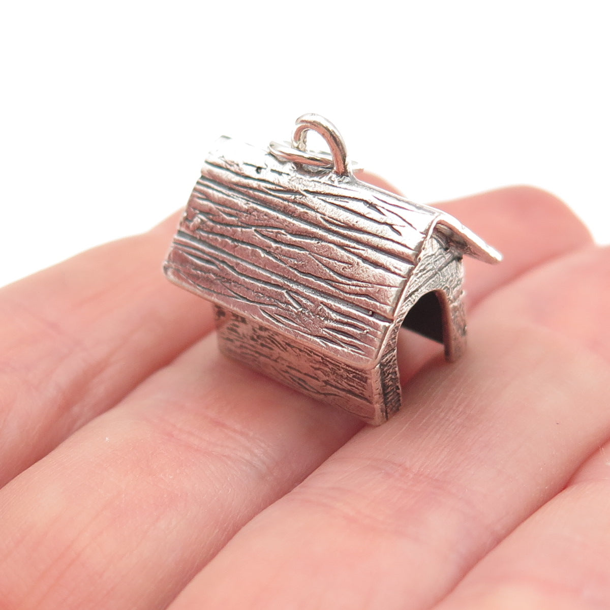 925 Sterling Silver Vintage Dog House Oxidized 3D Charm Pendant