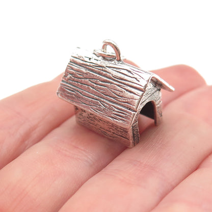 925 Sterling Silver Vintage Dog House Oxidized 3D Charm Pendant