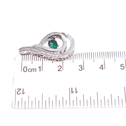 925 Sterling Silver Real Chrome Diopside & White Topaz Teardrop Slide Pendant