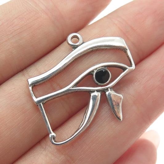 800 Silver Vintage Egypt Real Black Onyx Eye of Ra Charm Pendant